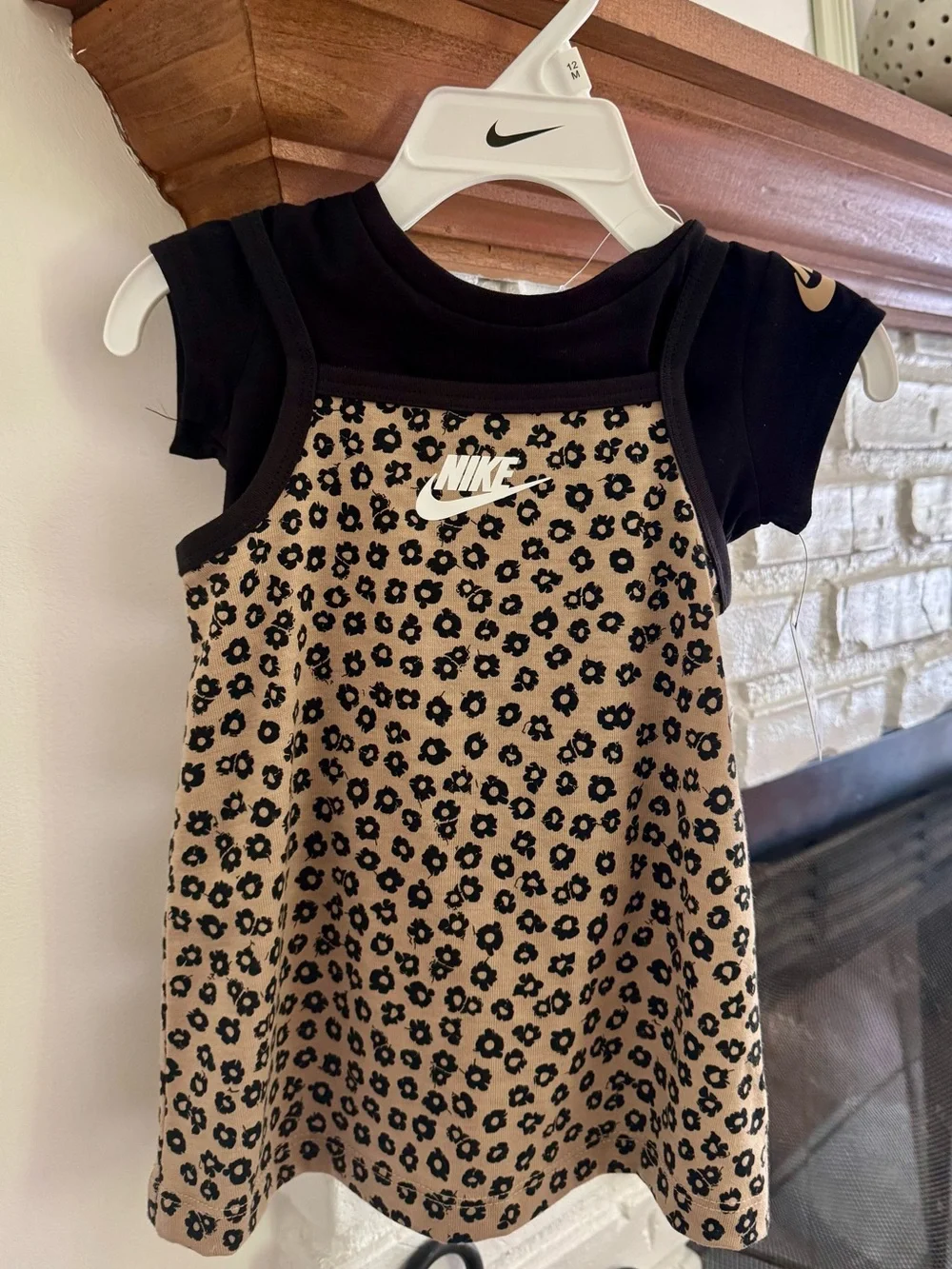 12m Nike Black & Beige2 Piece Floral Tank Dress W/ Logo